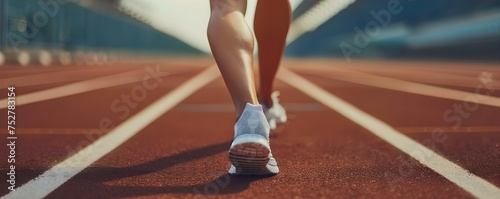 Closeup of a runners legs as they sprint on a stadium racetrack. Concept Sports Photography, Runner's Legs, Sprinting, Racetrack, Close-Up Shot