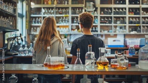 Students working in modern chemistry laboratory