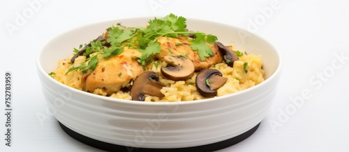 Savory Rice Dish Overflowing with Juicy Mushrooms in a Rustic Bowl Presentation