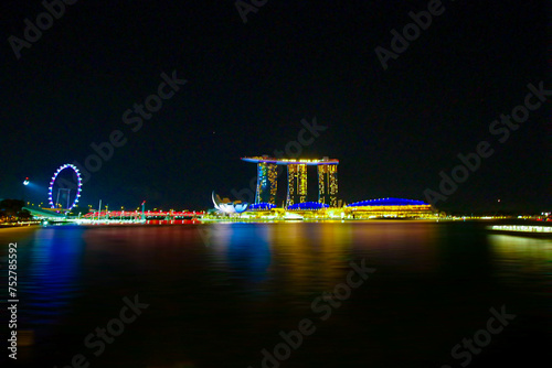 Singapore's Marina Bay nighttime skyline featuring the Marina Bay sands.