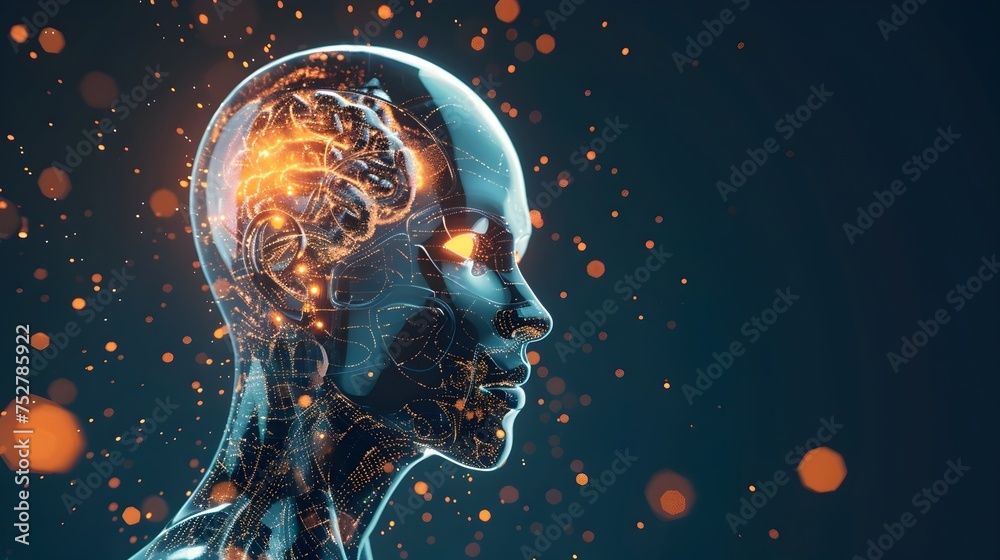Futuristic Robot Brain Glowing with Light, To convey a sense of advanced technology and innovation in a visually striking way Futuristic Robot Brain Glowing with Light, To convey a sense of advanced technology and innovation in a visually striking way