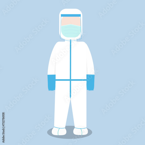 medical personal protective equipment concept, medical in protective PPE suit wearing Safety White Hooded Protection Suit Anti-Chemical