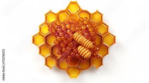 Liquid Gold: Sweet Golden Honey Isolated on White (Top View) photo