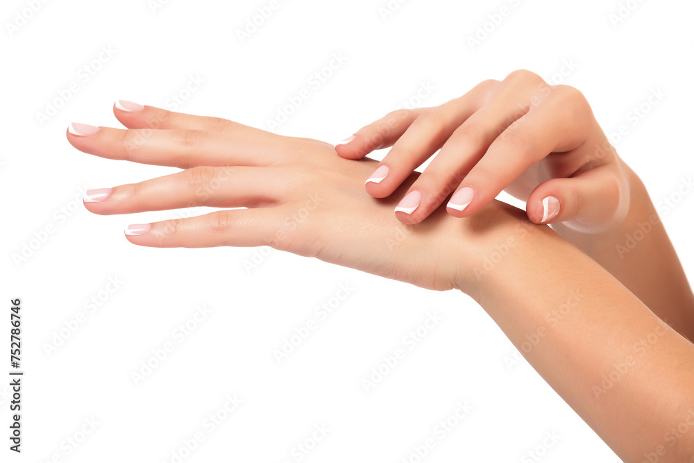 Well-groomed female hands, isolated. Skin care concept. Beauty treatment Well-groomed female hands, isolated. Skin care concept. Beauty treatment