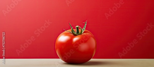 Vibrant Red Tomato Placed on Rustic Wooden Table in Sunlight © Ilgun