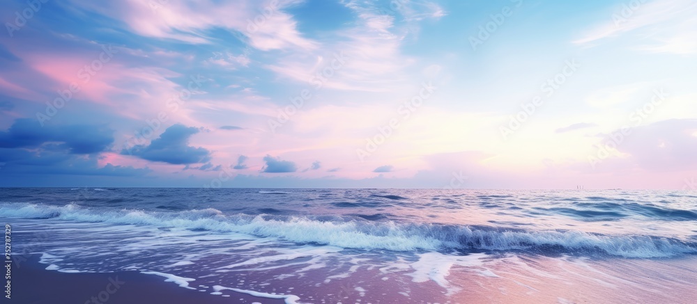 Serene Coastal Scene with Majestic Waves Roll in Under Overcast Sky