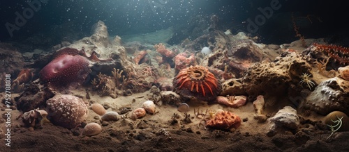Marine Life Diversity: Group of Colorful Sea Creatures Swim Together in a Vibrant Underwater Ecosystem