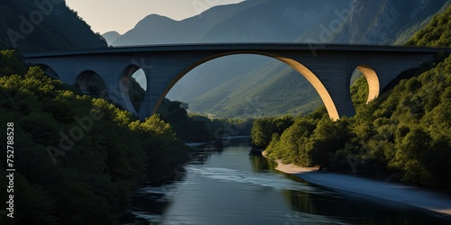 Beneath the majestic arch bridge, a tunnel emerges, its reflection mirrored in the tranquil waters below, creating a mesmerizing visual spectacle