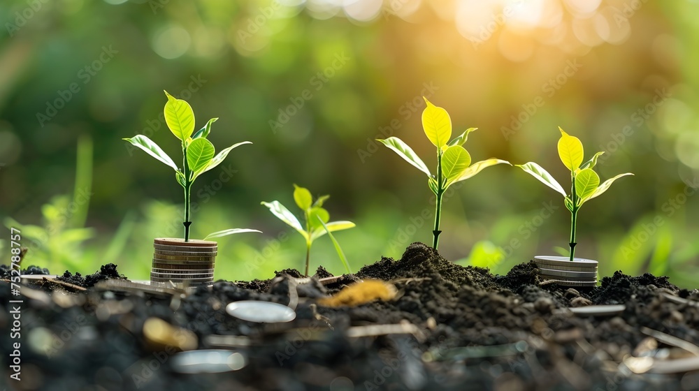 Coins in the Ground Nurturing Plant Growth, To convey the concept of investing in nature and the growth mindset through the symbolism of a plant Coins in the Ground Nurturing Plant Growth, To convey the concept of investing in nature and the growth mindset through the symbolism of a plant