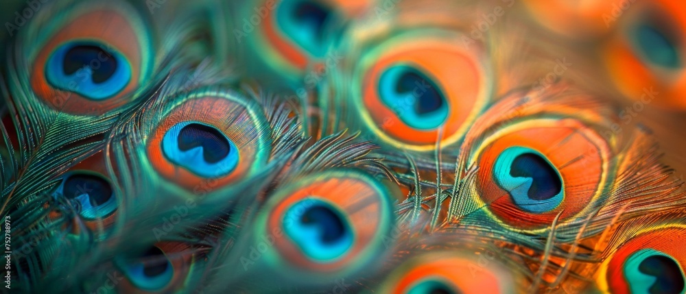 Obraz premium Close-up of vibrant and colorful iridescent peacock feathers