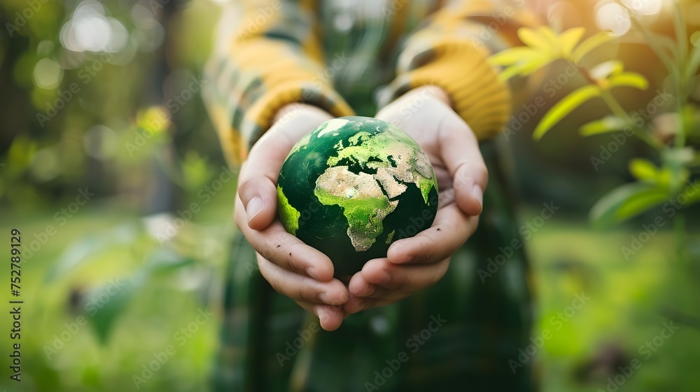 Children Holding the Earth in Their Hands in a Green Forest, To promote environmental activism and eco-consciousness Children Holding the Earth in Their Hands in a Green Forest, To promote environmental activism and eco-consciousness