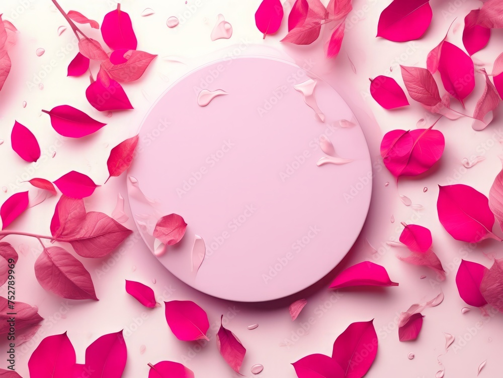 Fototapeta premium Pink Circle Stage with Rose Petals