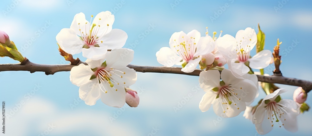Delicate White Blossoms on a Tree Branch in Springtime Blooms - a Symbol of Purity and Renewal