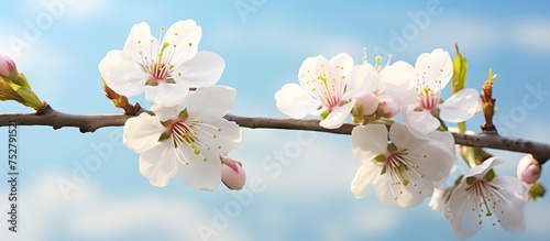 Delicate White Blossoms on a Tree Branch in Springtime Blooms - a Symbol of Purity and Renewal