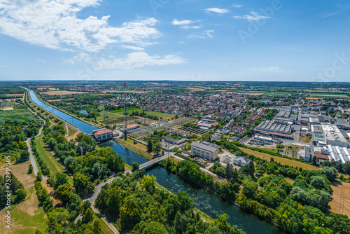 Ausblick auf das nordschwäbische Lechtal beim Kraftwerk Meitingen am Lech-Kanal photo