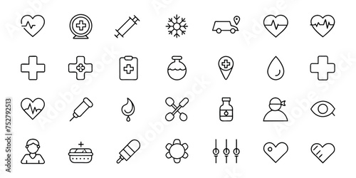 medical care thin line icons set