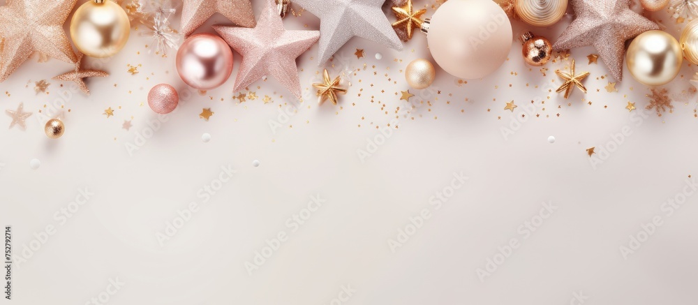 Festive Christmas Celebration with Elegant Gold and Silver Stars Background Festive Christmas Celebration with Elegant Gold and Silver Stars Background