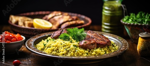 Delicious Meal: Succulent Meat and Fluffy Rice on a Plate Ready to Satisfy Hunger