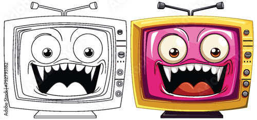 Two cartoon TVs with exaggerated happy expressions