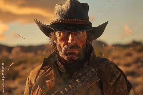 Wild West Vibes A Grizzly Man in a Cowboy Hat Generative AI