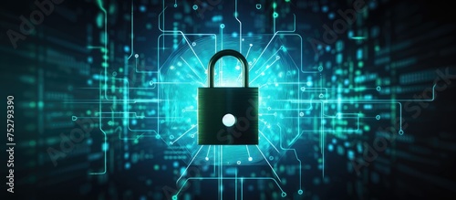 Cybersecurity Concept: Padlock Securing Circuit with Digital Technology Background