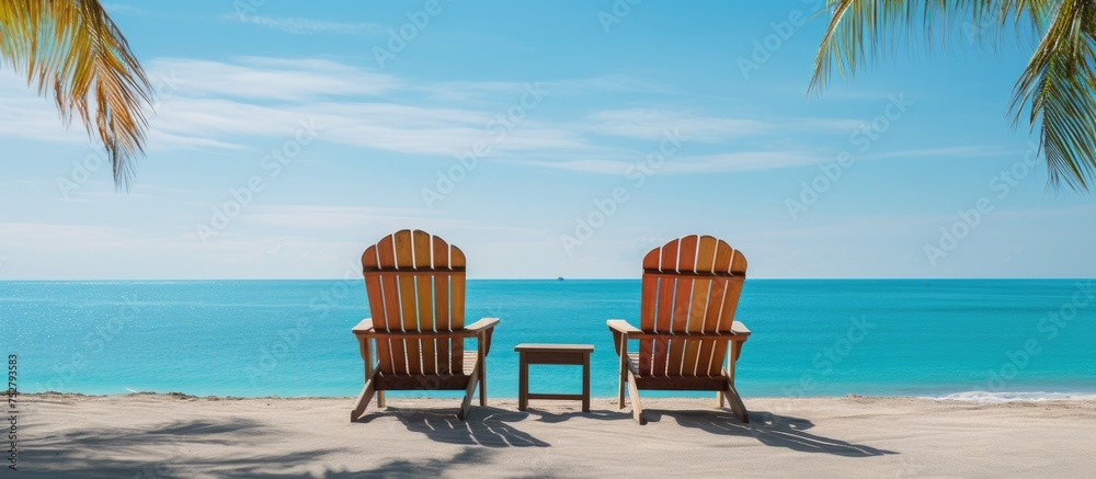 Contemplative Moment: Two Chairs Invite Relaxation on a Serene Tropical Beach