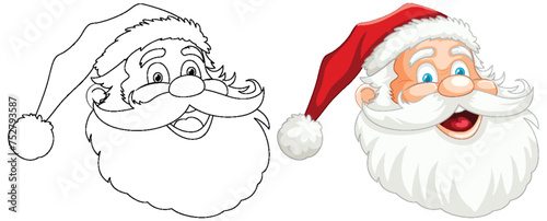 Black and white and colored Santa Claus illustrations.