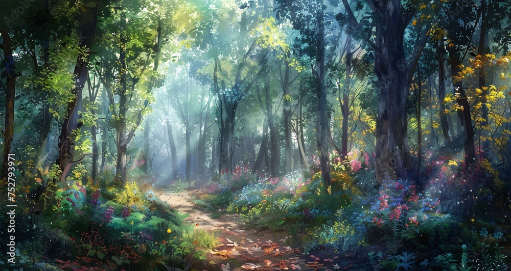 Fototapeta premium Autumn Leaves on a Path in the Woods Generative AI