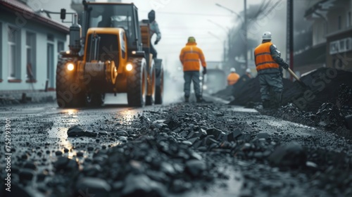 Engineers are supervising road construction to supervise the construction of new roads. photo
