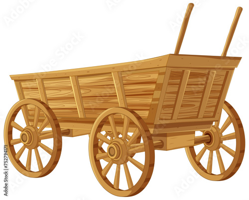 Detailed wooden cart on white background.