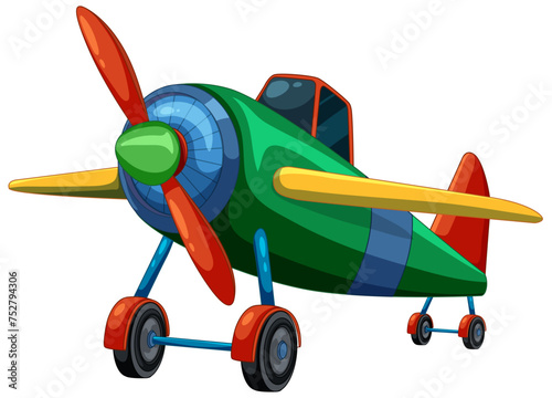 Brightly colored cartoon-style vintage airplane illustration