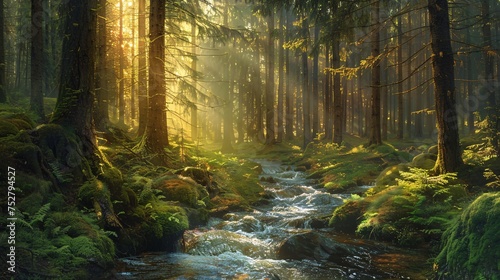 Fall's Golden Glow A Serene Forest Scene Generative AI