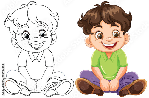 Vector illustration of a boy, colored and line art.