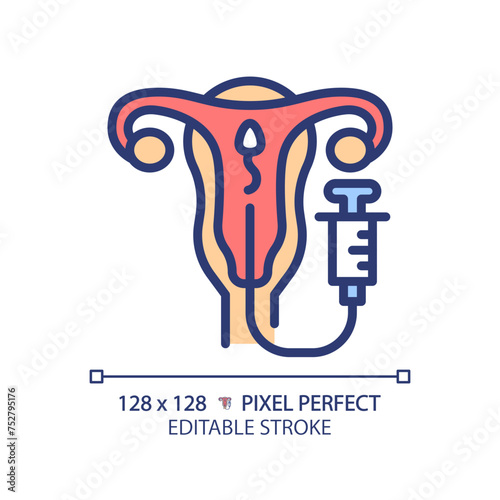 Intrauterine insemination RGB color icon. Artificial impregnation. Reproductive technologies. Medical fecundacion. Isolated vector illustration. Simple filled line drawing. Editable stroke