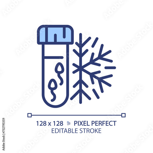 Sperm cryopreservation RGB color icon. Semen collection. Genetic material preservation. Seed donoring, microbiology. Isolated vector illustration. Simple filled line drawing. Editable stroke
