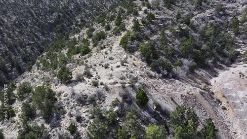 Aerial abandoned search Apex copper mIne southwest Utah. Southwestern desert, St George.  Industrial abandoned copper mine in mountain. Late 1800's. Apex Mine. Security issues and search rescue. photo