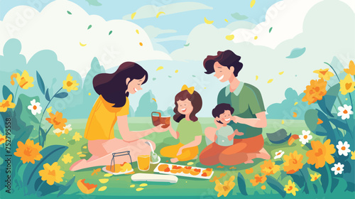 Illustration of a Family Having a Picnic on a Warm Su