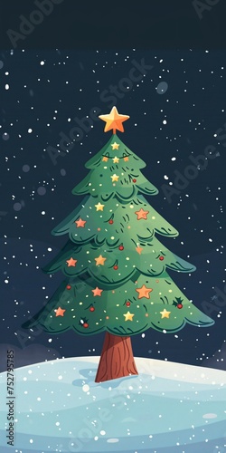 Holiday Haven A Festive Christmas Tree Illustration Generative AI