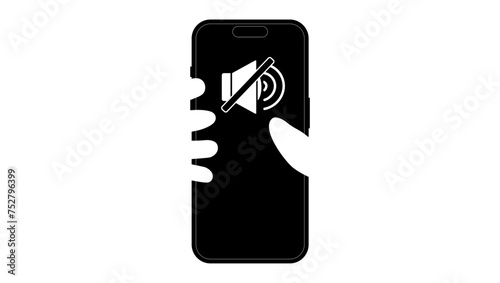 Silent mode of smartphone, black isolated silhouette