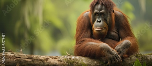 A Majestic Giant Orangutan Stands Tall in the Forest's Embrace