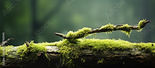 Enchanting Moss Covering Antique Weathered Log in the Heart of Mystical Forest