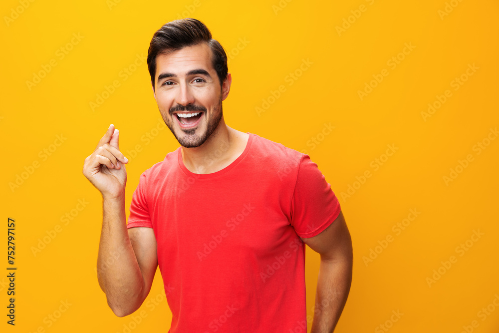 Arm man smiling studio portrait lifestyle space yellow laughing trendy background gesture fashion style copy Arm man smiling studio portrait lifestyle space yellow laughing trendy background gesture fashion style copy