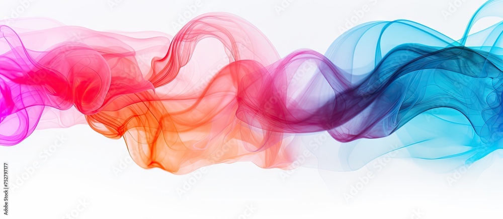 Vibrant Rainbow Colored Smoke Swirling on a Clean White Background Vibrant Rainbow Colored Smoke Swirling on a Clean White Background