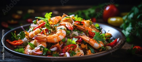 Fresh and Delicious Shrimp Salad with Cherry Tomatoes and Green Parsley