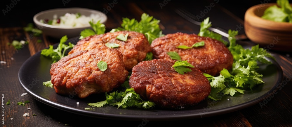 Succulent Grilled Meat Dish with Vibrant Parsley Garnish and Flavorful Sauce