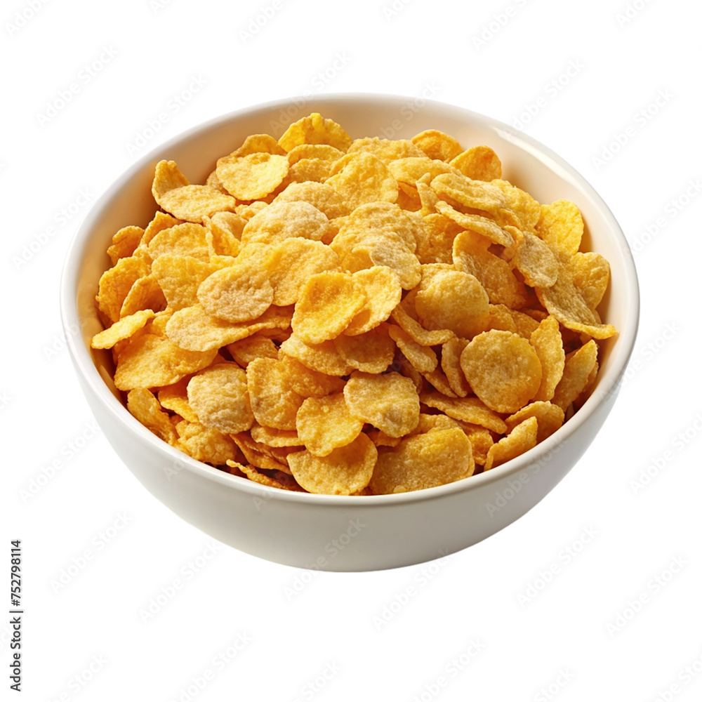 Bowl of cornflakes isolated on transparent background. Close up. Bowl of cornflakes isolated on transparent background. Close up.