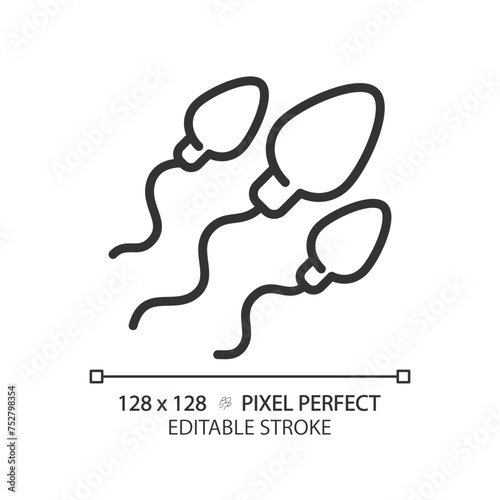 Spermatozoa egg linear icon. Male reproduction system, fertility. Human procreation biology, genetics. Thin line illustration. Contour symbol. Vector outline drawing. Editable stroke