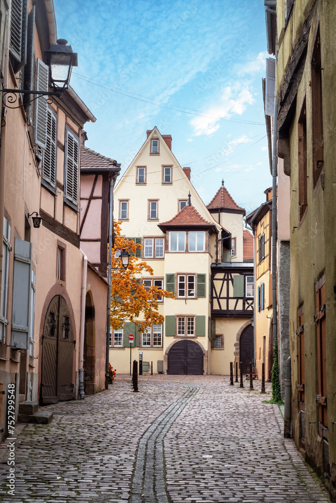 typical alley of  Alsatian village, France