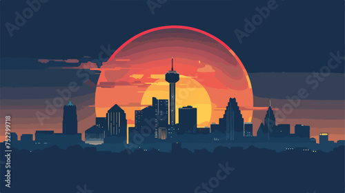 San Antonio circular skyline sunset illustration flat