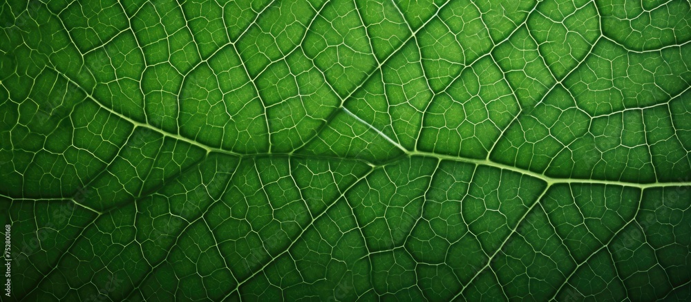 Macro Photography of Lush Green Leaf with Veins, Detailed Botanical Close-up Background Macro Photography of Lush Green Leaf with Veins, Detailed Botanical Close-up Background